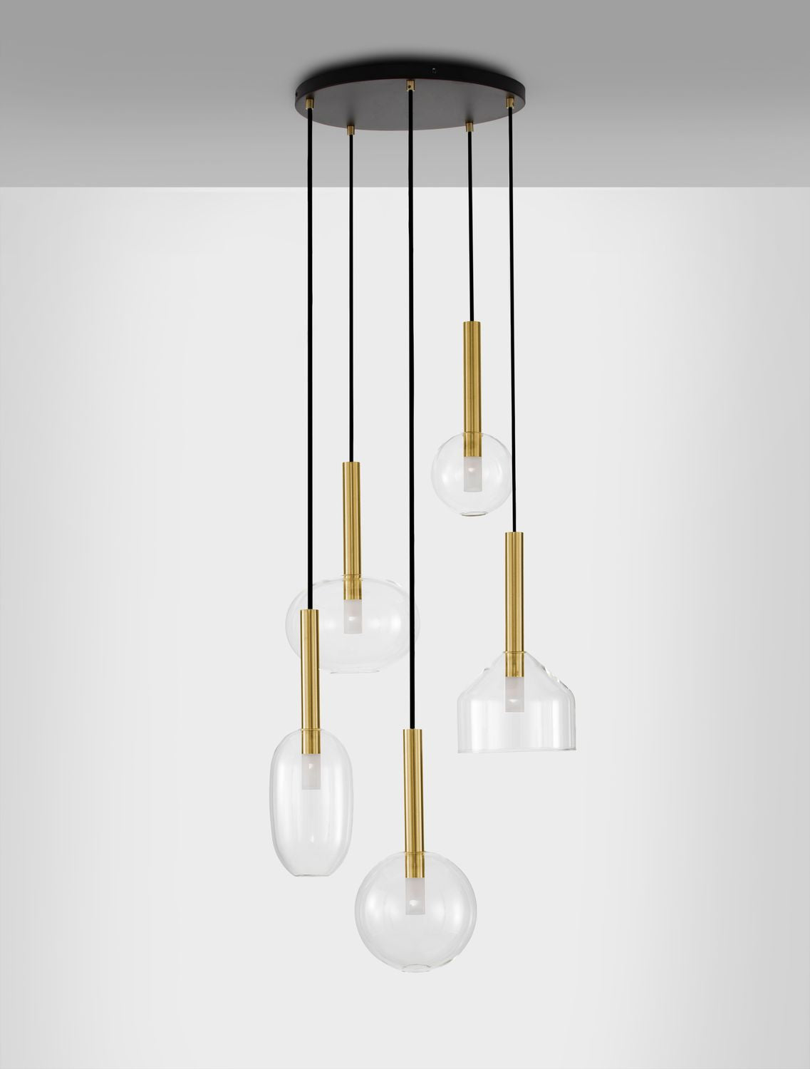 Suspension Amelia 5 lumières noire, verre