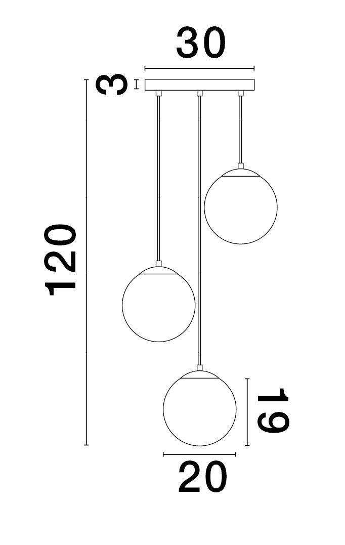 Suspension Vita 3 lumières dorée, verre