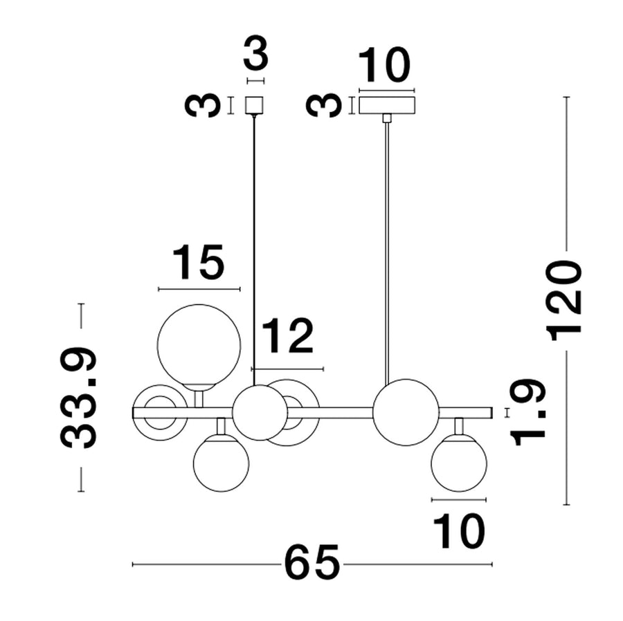 Suspension Odillia 7 lumières noire, verre (9028857)