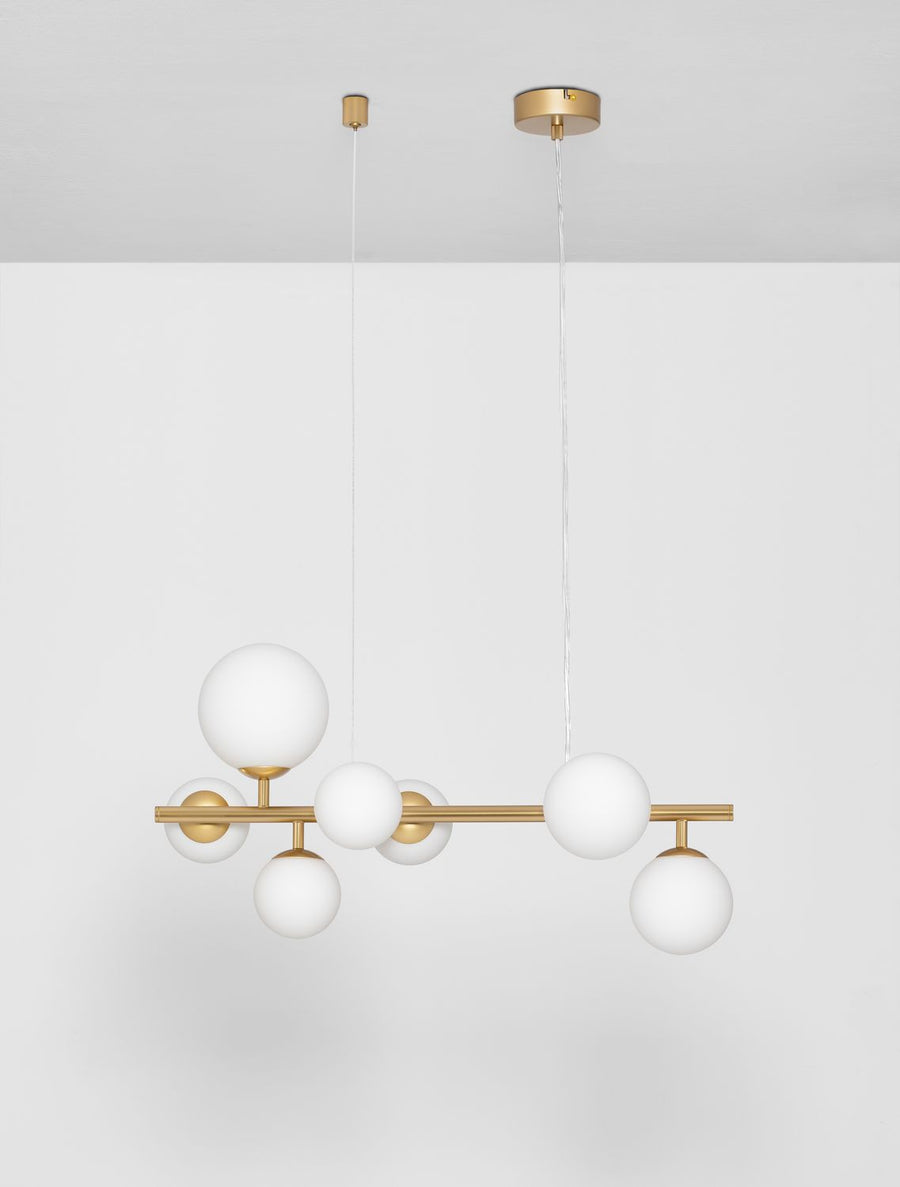 Suspension Odillia 7 lumières dorée, verre
