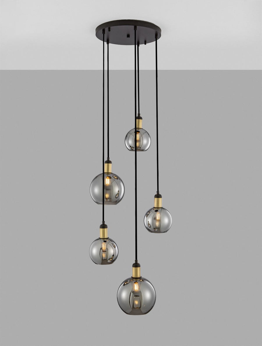 Suspension Mirro 5 lumières dorée, verre
