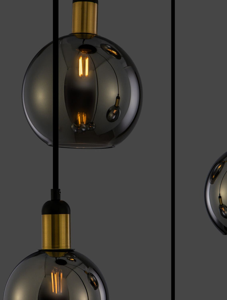 Suspension Mirro 5 lumières dorée, verre