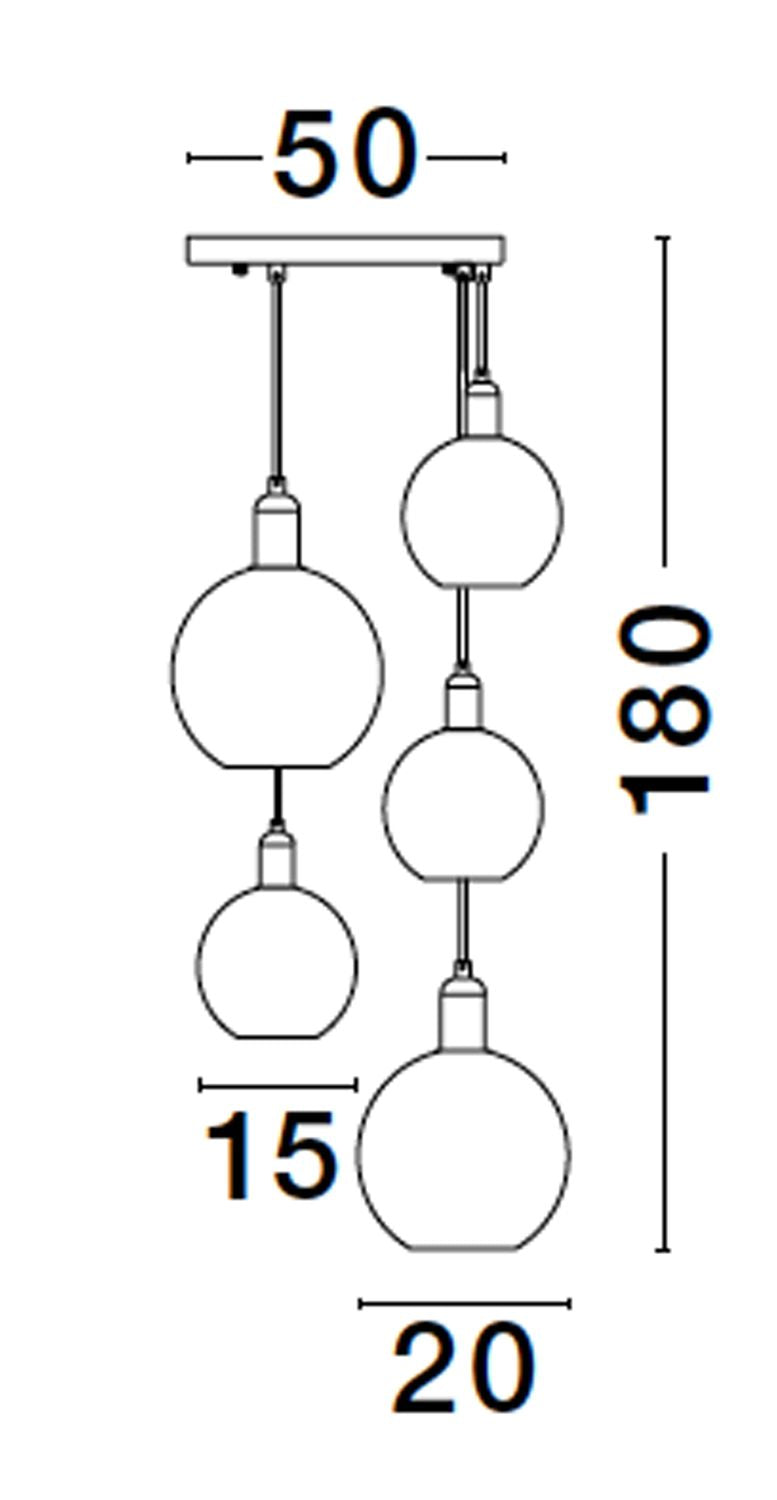 Suspension Mirro 5 lumières dorée, verre