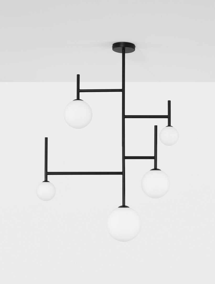 Suspension Licato 5 lumières noire, verre
