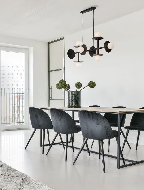 Suspension Pielo 8 lumières noire, verre
