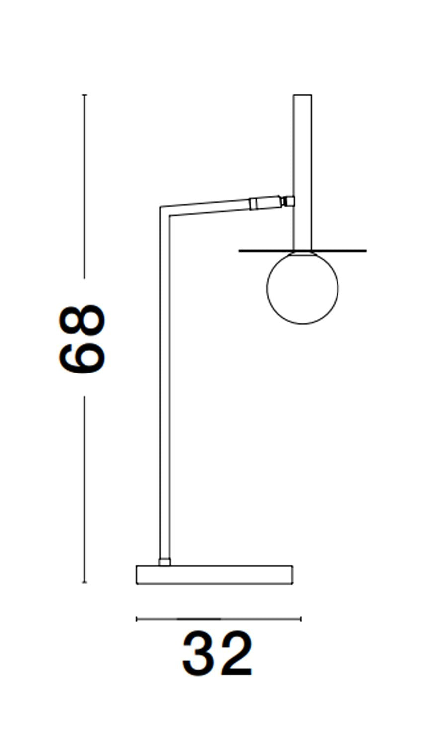 Schéma de dimensions du luminaire : hauteur 69 cm et base 32 cm