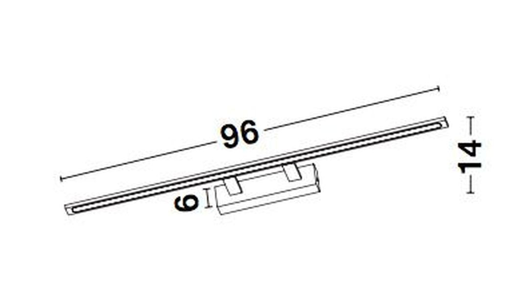 Schéma technique coté : longueur 96 cm, hauteur 14 cm, saillie 6 cm