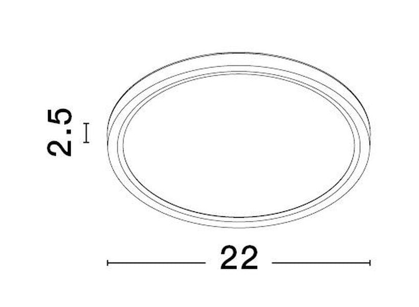 Schéma coté indiquant un diamètre de 22 cm et une épaisseur de 2,5 cm