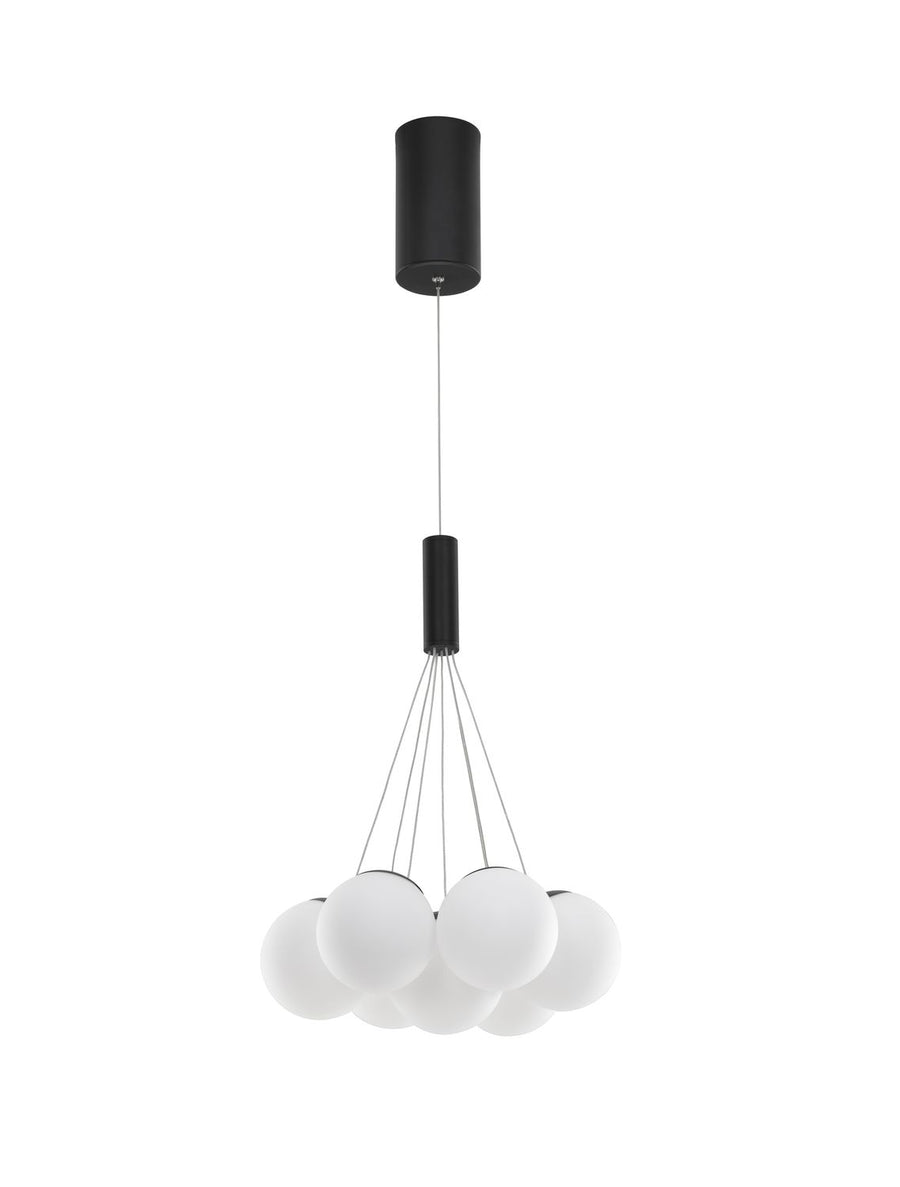 Vue produit sur fond blanc, la suspension entière et ses neuf globes de verre