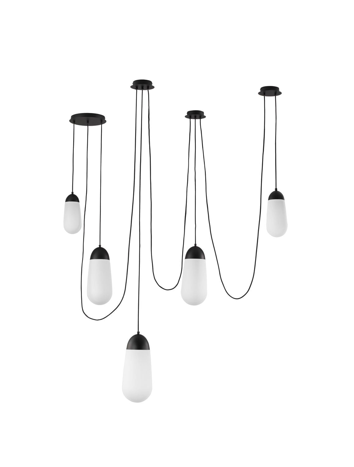 Suspension Blaky 5 lumières noire, verre, H 300 cm