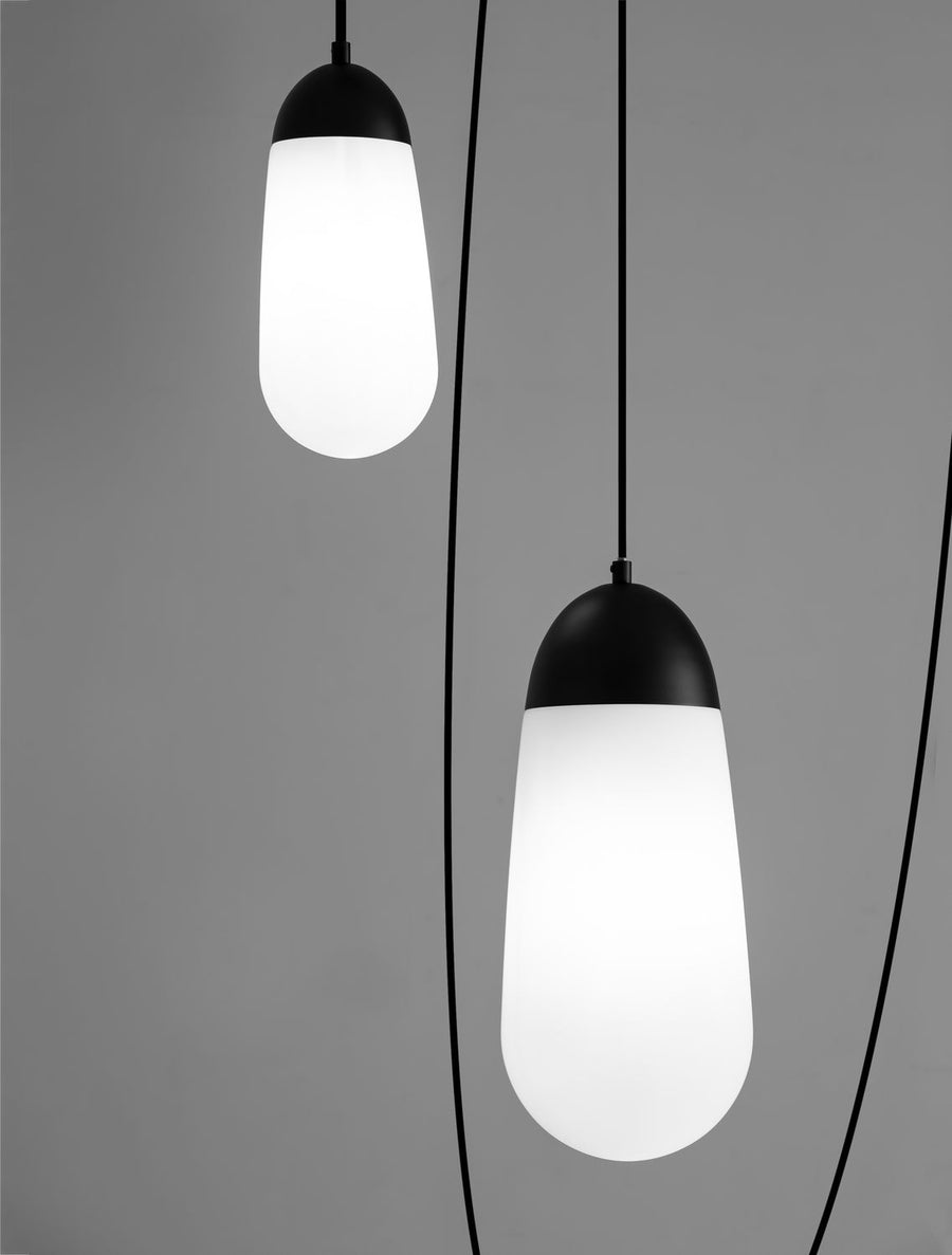 Suspension Blaky 5 lumières noire, verre, H 300 cm