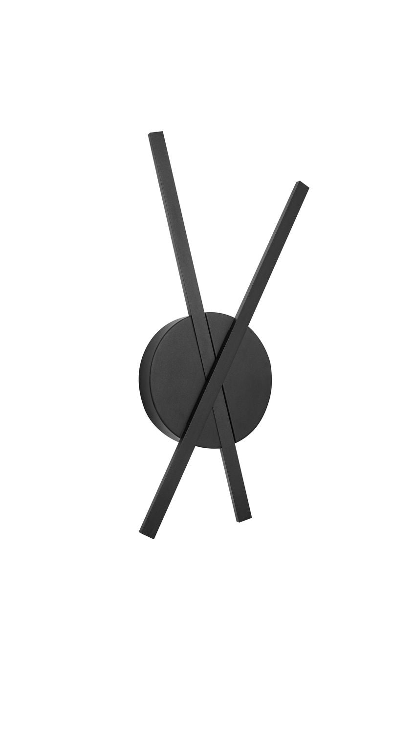 Vue de face du luminaire sur fond blanc, montrant les baguettes croisées noires