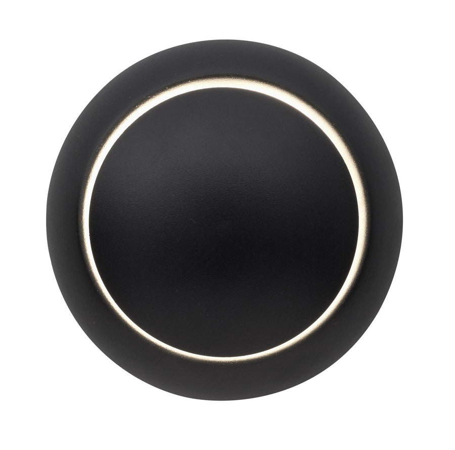 Face avant du luminaire rond noir avec anneau lumineux périphérique
