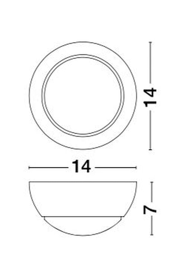 Schéma technique coté du luminaire mêlant vue de dessus et de profil