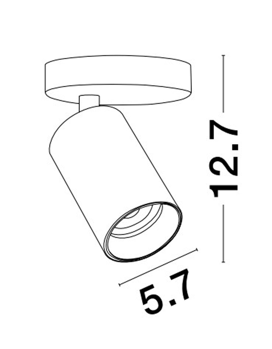 Schéma coté du plafonnier, hauteur 12,7 cm et diamètre 5,7 cm