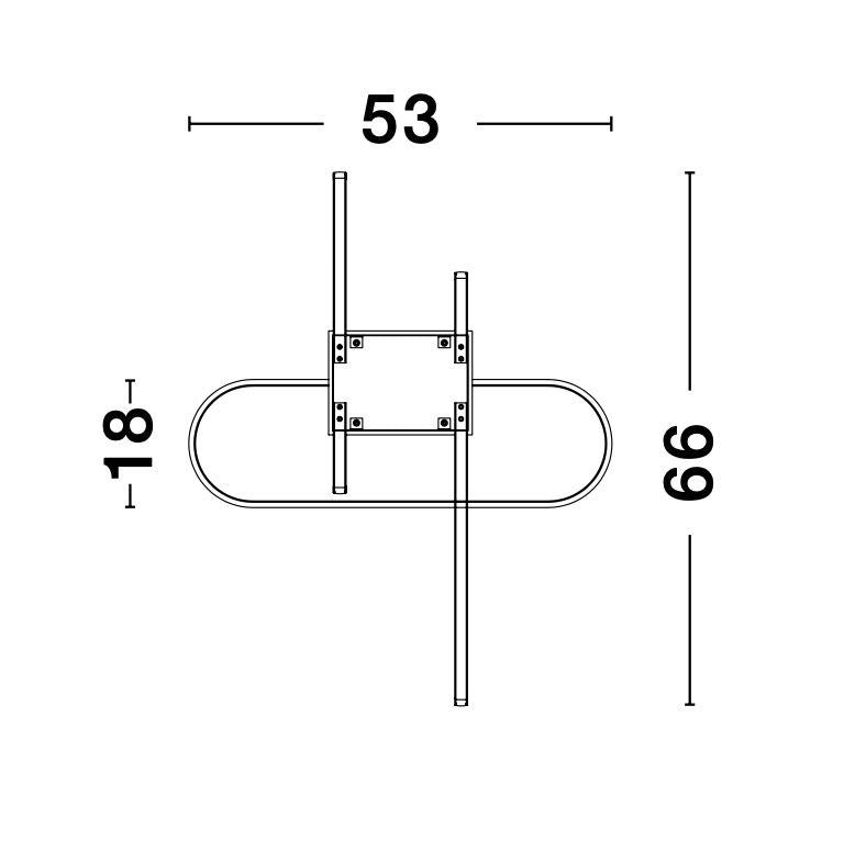 Schéma technique coté du plafonnier avec dimensions 53, 66 et 18 cm