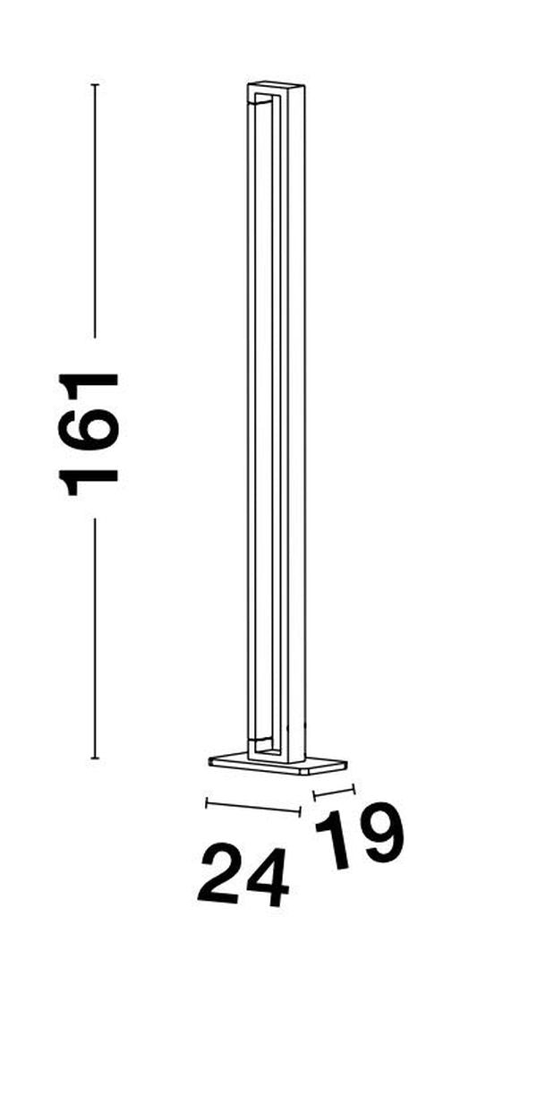 Schéma coté du lampadaire avec hauteur 161 cm et base 24 par 19 cm