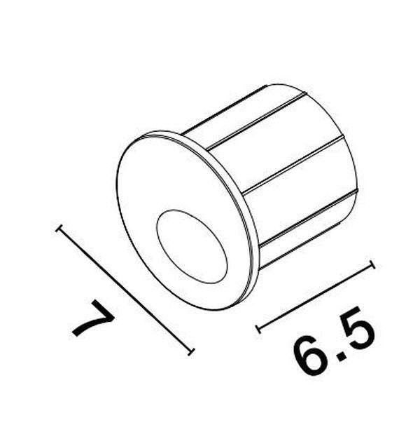 Schéma technique coté du luminaire avec diamètre et longueur de 6,5 cm.
