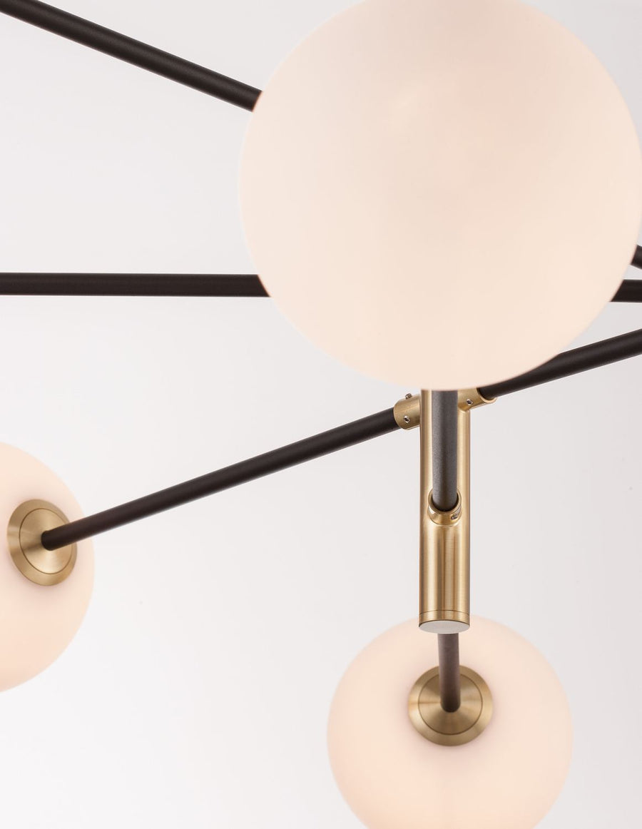 Suspension Vitra 8 lumières dorée, verre