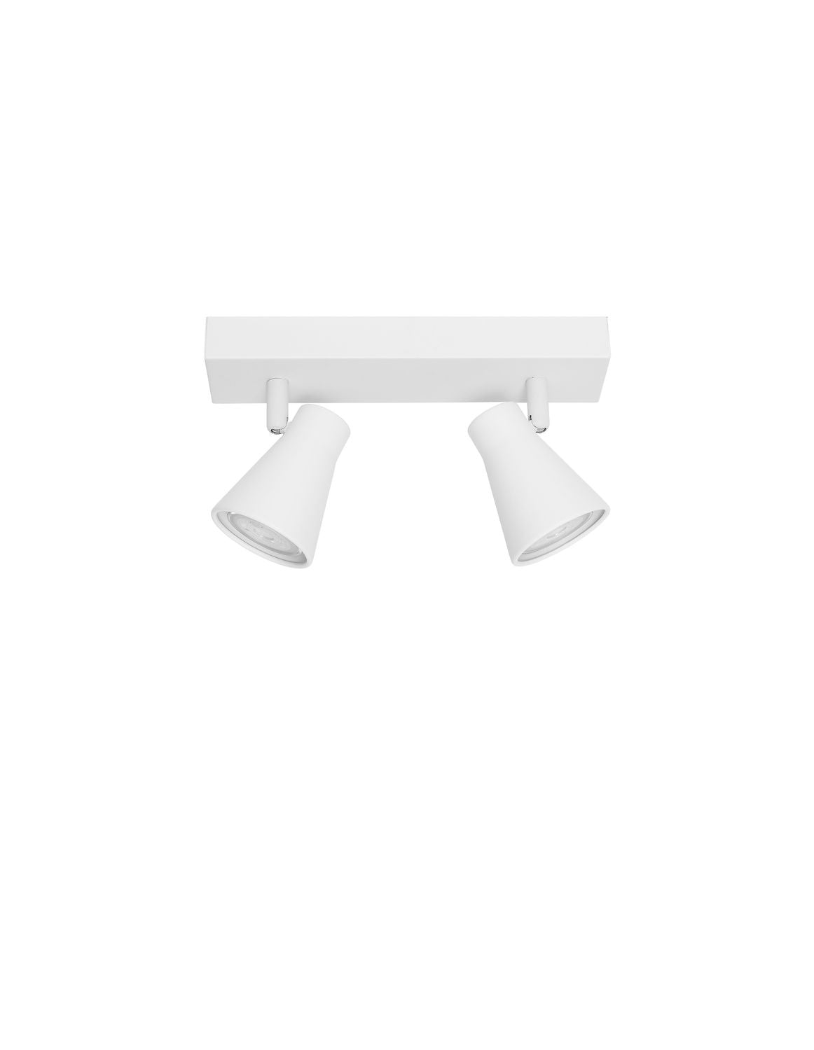 Vue d'ensemble du plafonnier blanc avec deux projecteurs orientables.