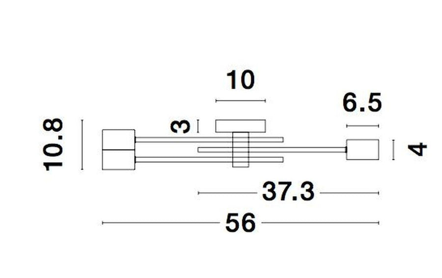 Schéma technique coté du plafonnier avec dimensions en centimètres et détails de fixation.