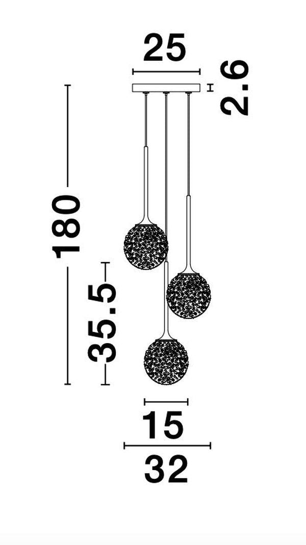 Schéma coté du luminaire avec hauteur et diamètre de pose