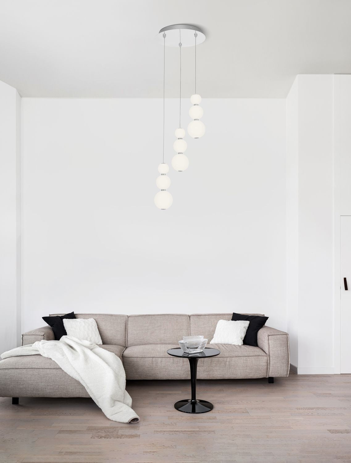 Suspension Perla chromée, verre, H 150 cm (9186919)