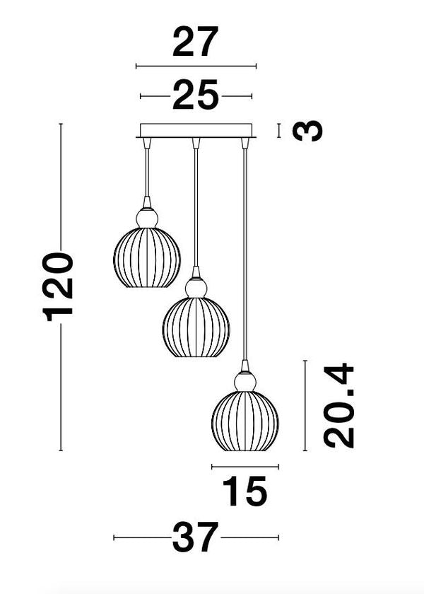 Schéma coté indiquant hauteur 120 cm, diamètre 37 cm et rosace 27 cm