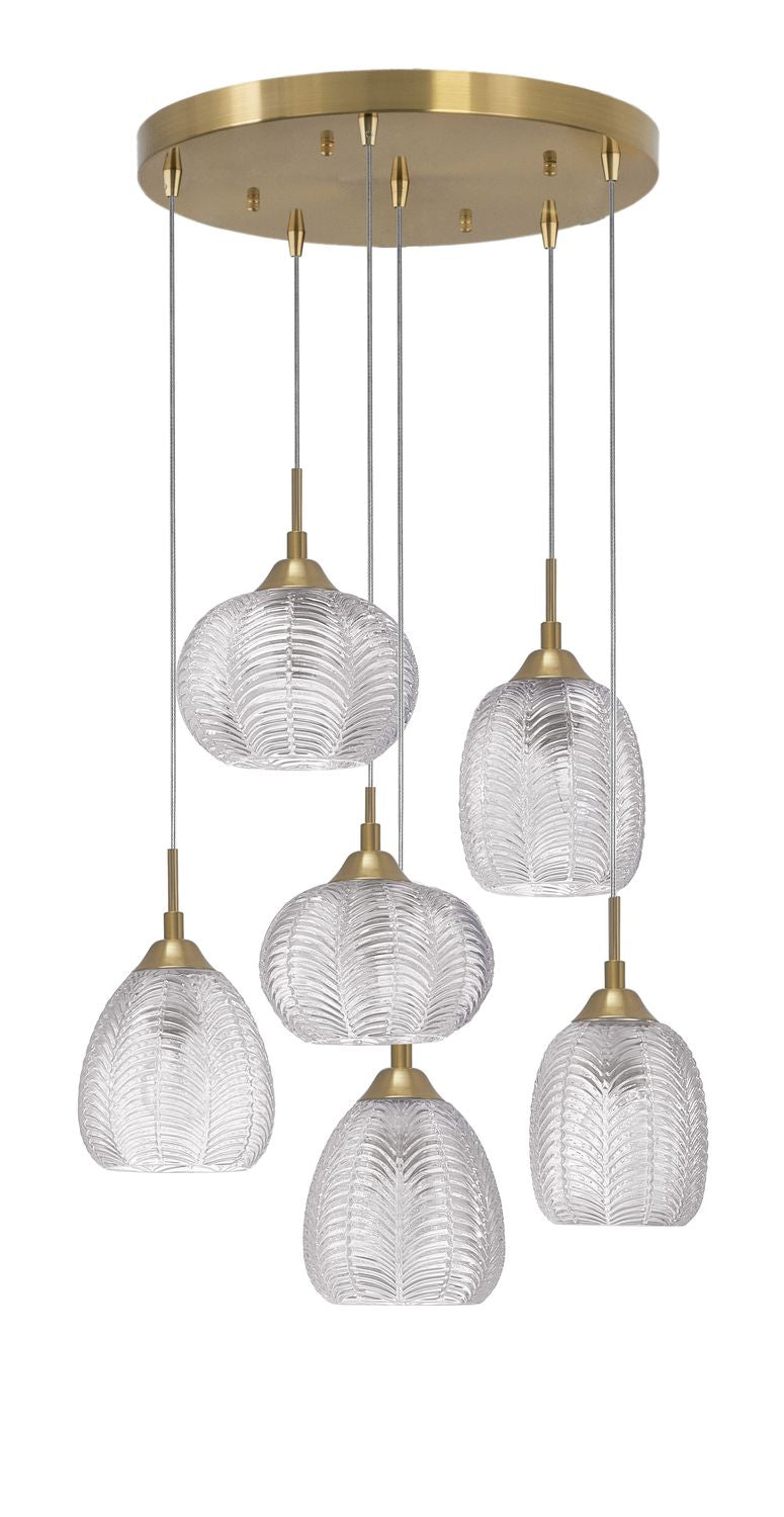 Suspension Vario 6 lumières dorée, verre