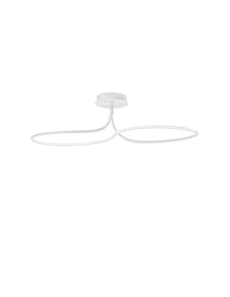 Luminaire blanc à deux anneaux ovales fixé au plafond, sans ampoule visible
