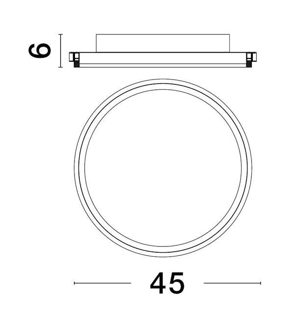 Schéma coté du plafonnier rond : hauteur 6 cm et diamètre 45 cm