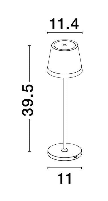 Schéma coté du luminaire : hauteur 39,5 cm, diamètre 11,4 cm, base 11 cm