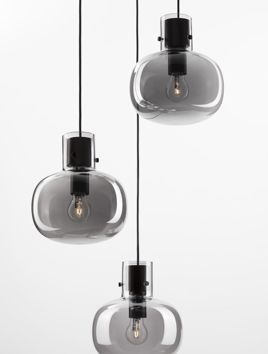 Suspension Cinzia 3 lumières noire, verre, H 178 cm