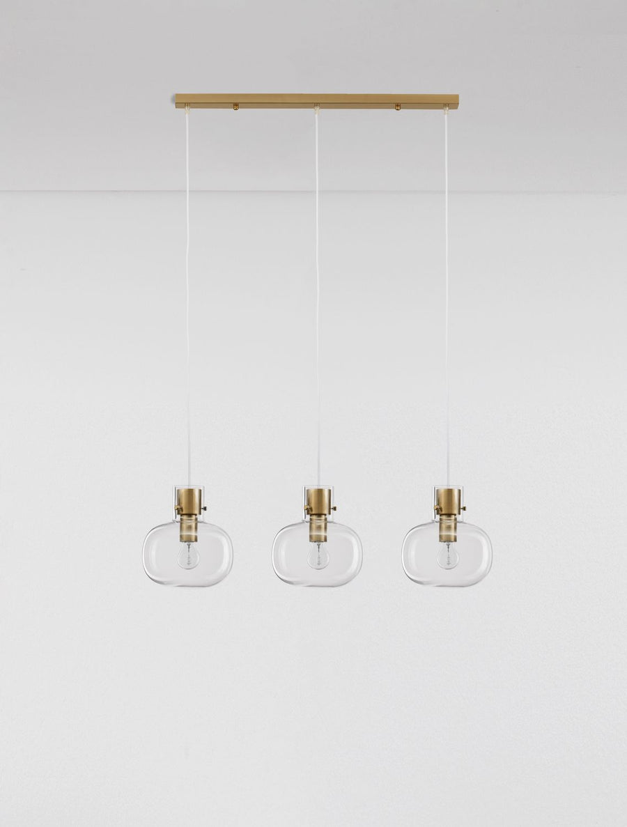 Suspension Cinzia 3 lumières dorée, verre, H 175 cm