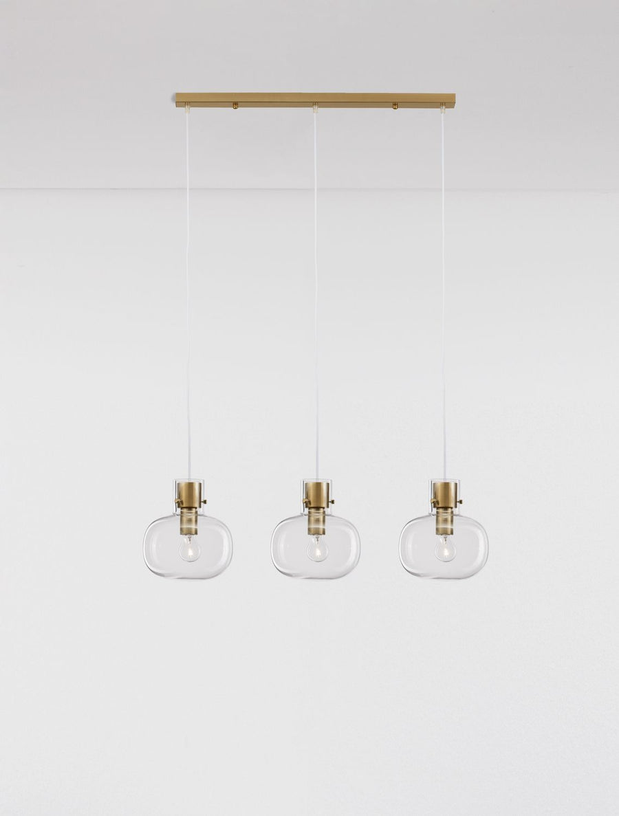 Suspension Cinzia 3 lumières dorée, verre, H 175 cm