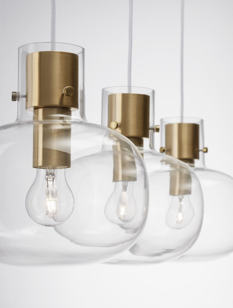Suspension Cinzia 3 lumières dorée, verre, H 175 cm
