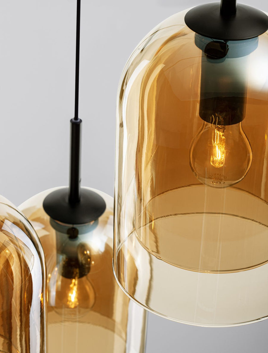 Suspension Velor 3 lumières noire, verre, H 185 cm