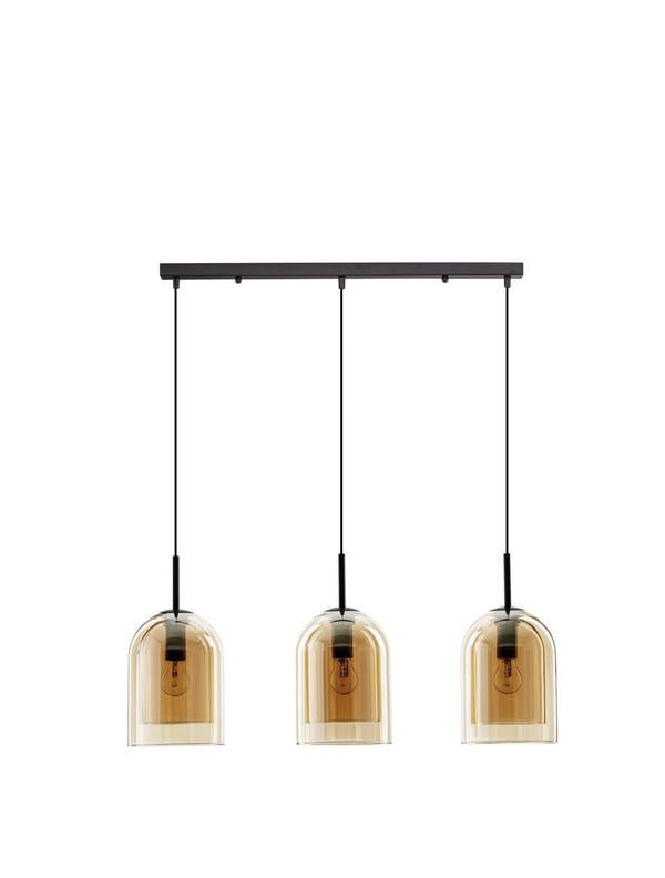 Suspension Velor 3 lumières noire, verre, H 158 cm