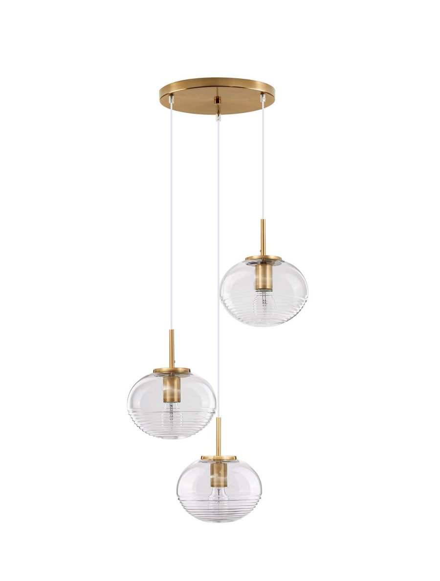 Suspension Maeve 3 lumières dorée, verre
