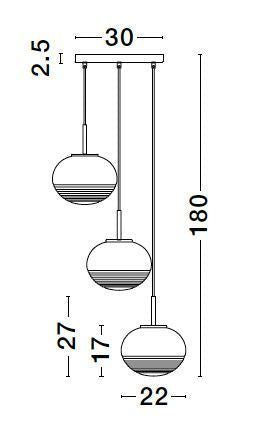 Suspension Maeve 3 lumières dorée, verre