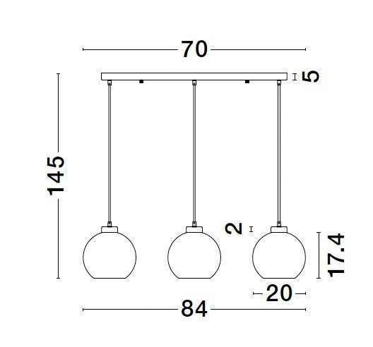 Schéma de dimensions du luminaire avec largeur et hauteur indiquées