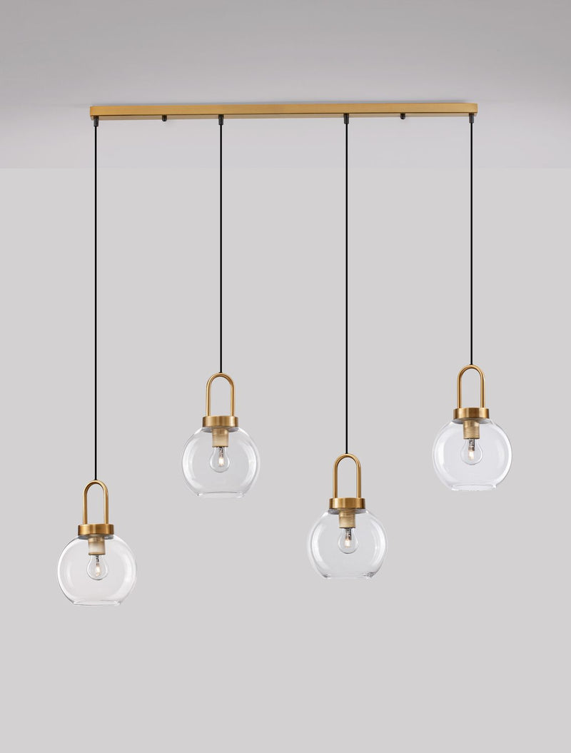 Suspension Irvine 4 lumières dorée, verre