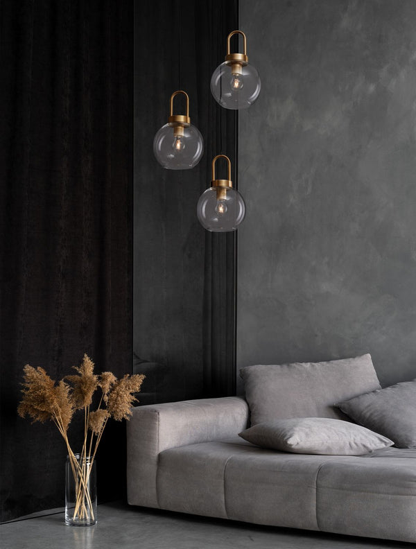 Suspension Irvine 3 lumières dorée, verre