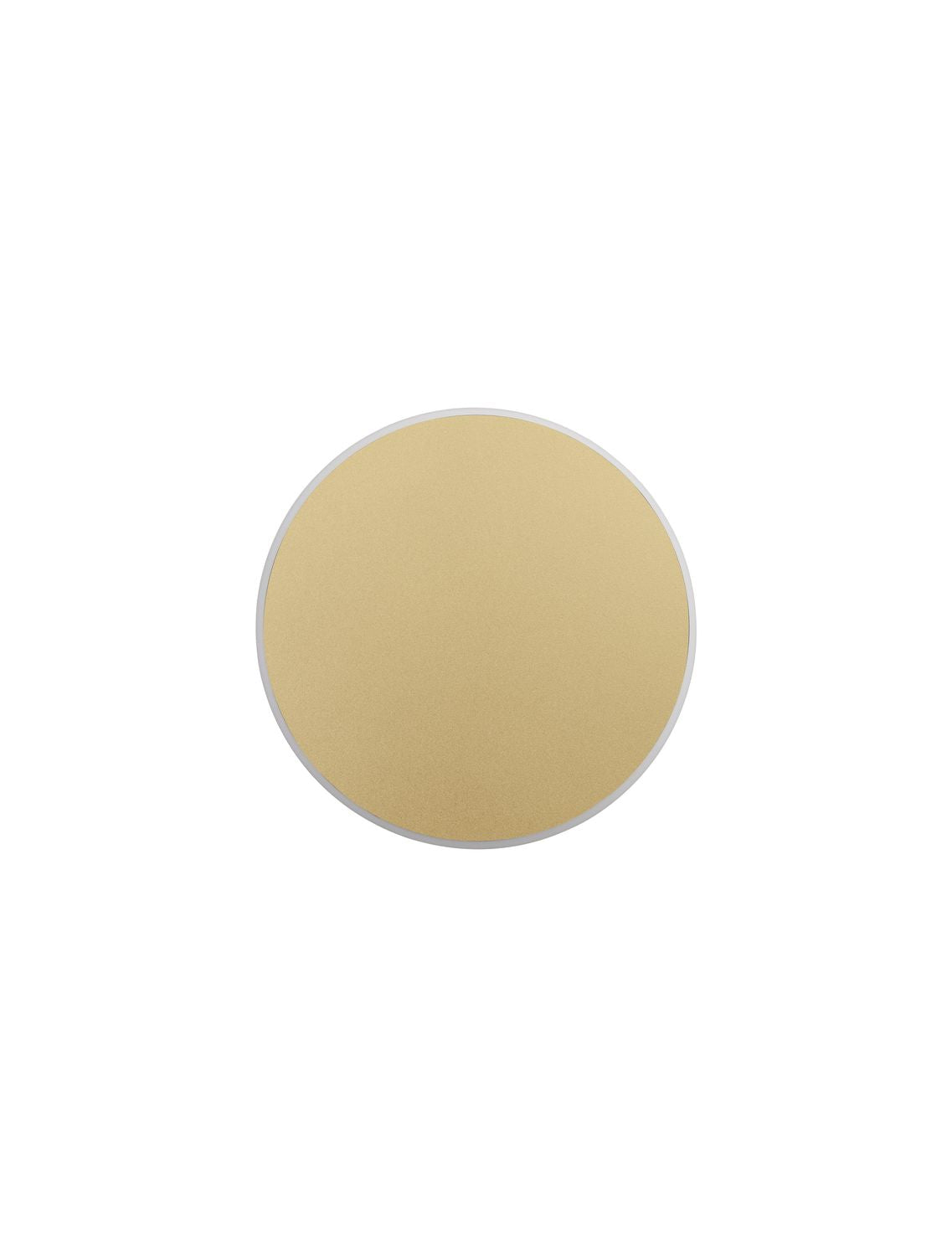 Vue de face d'une applique murale ronde dorée sur fond blanc