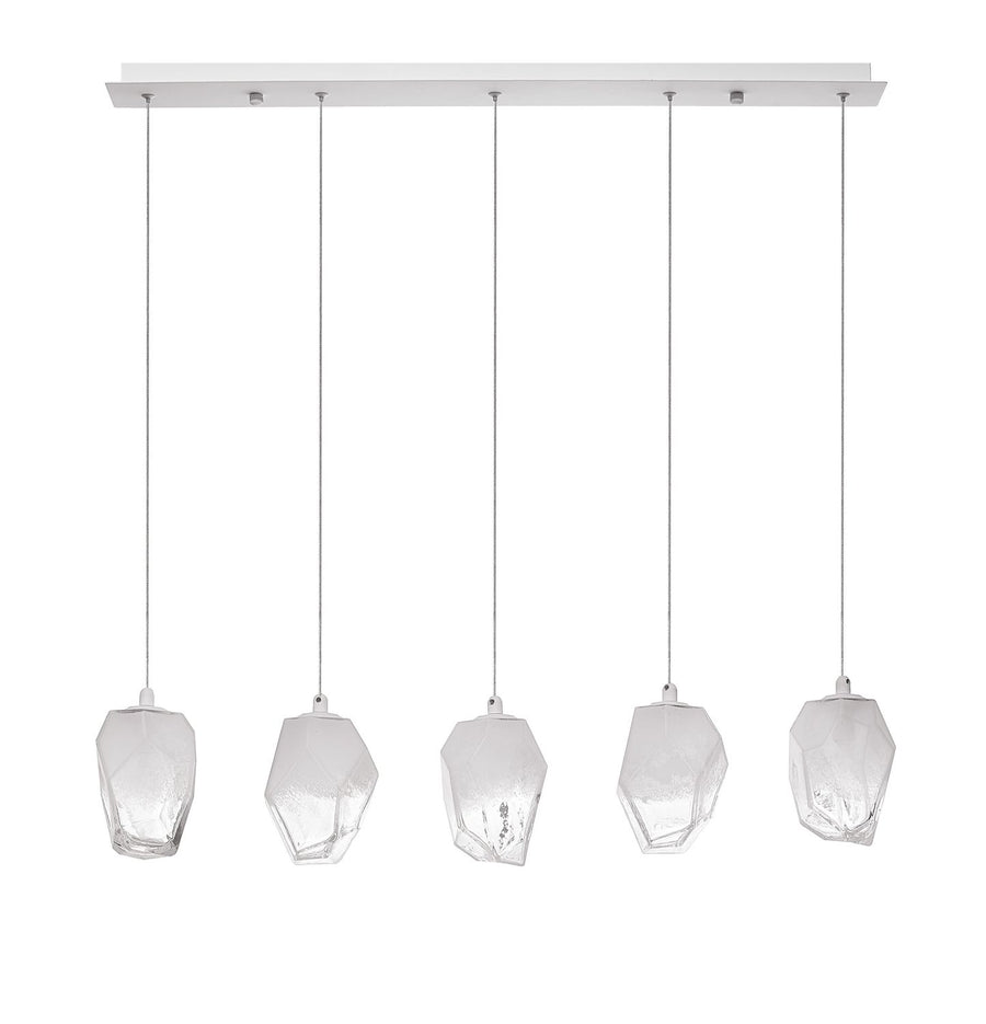 Suspension ICE 5 lumières blanche, verre (9260235)