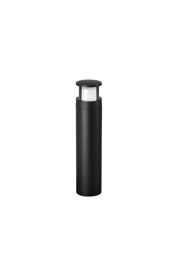 Borne noire cylindrique présentée seule sur fond blanc, vue de face
