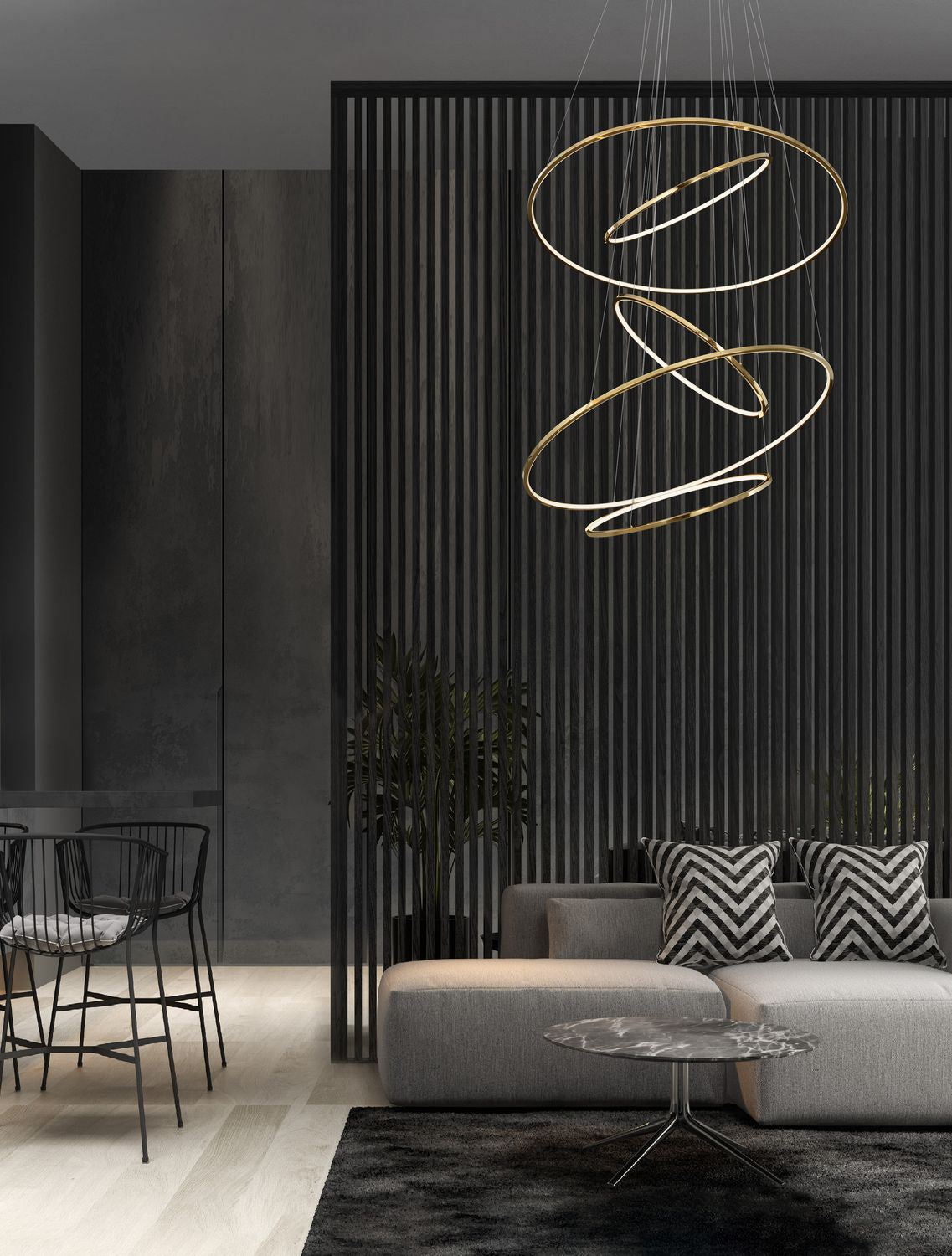 Suspension Nudos dorée, H 250 cm