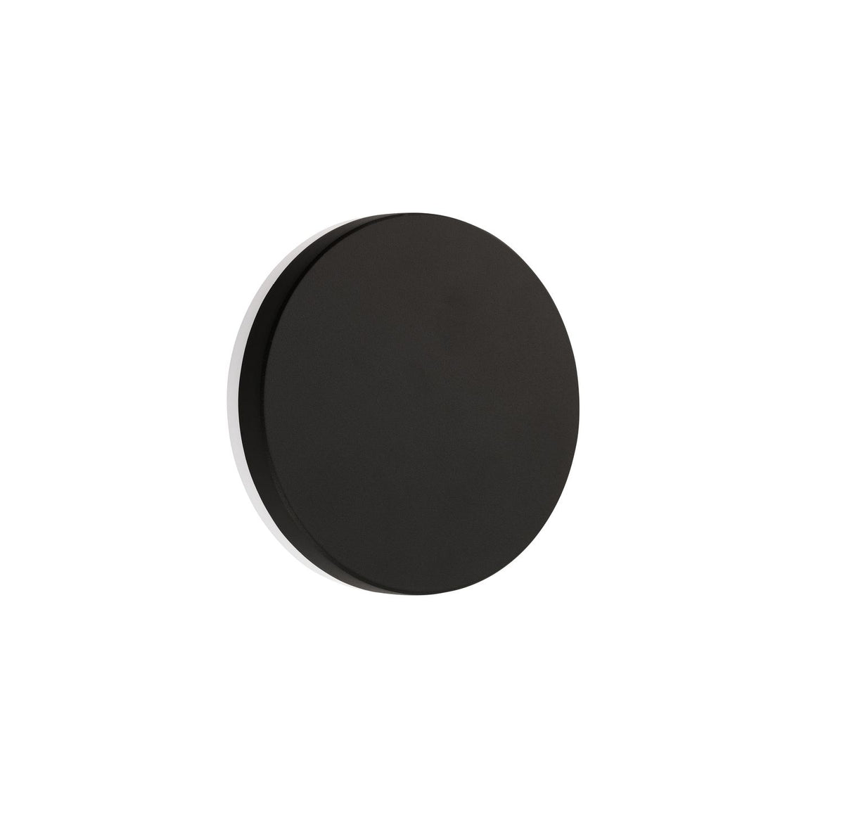 Vue de face du luminaire mural rond noir sur fond blanc neutre
