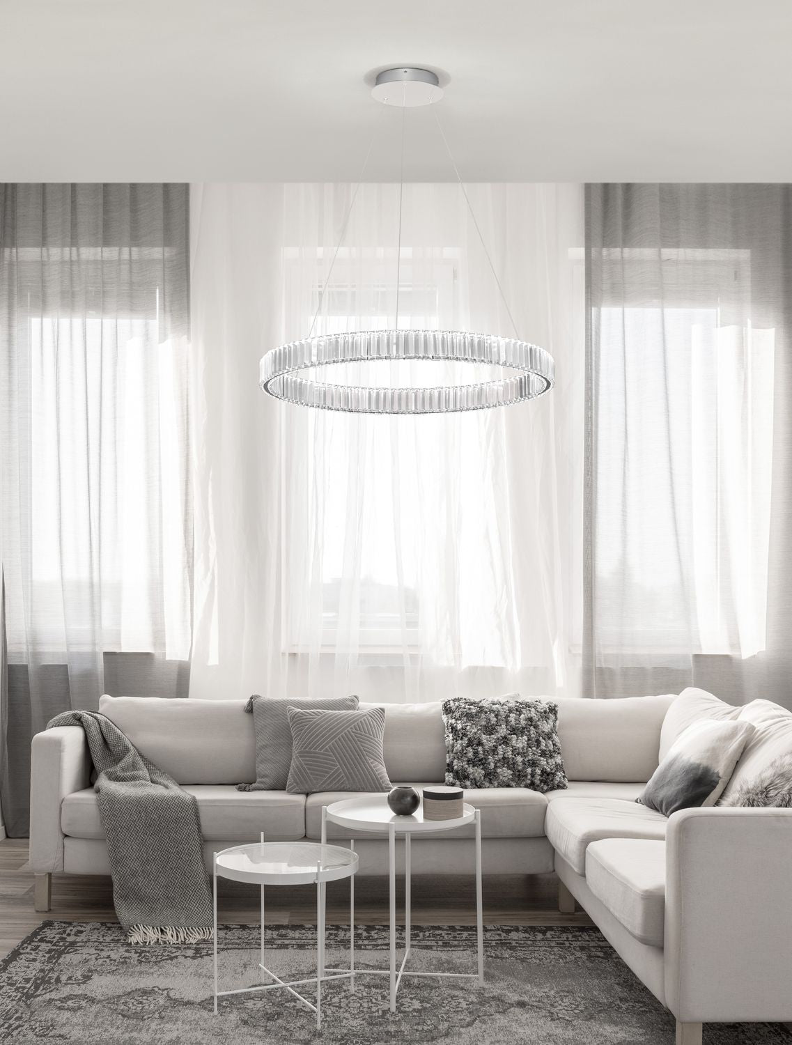 Suspension Aurelia chromée, cristal, H 150 cm (9333067)