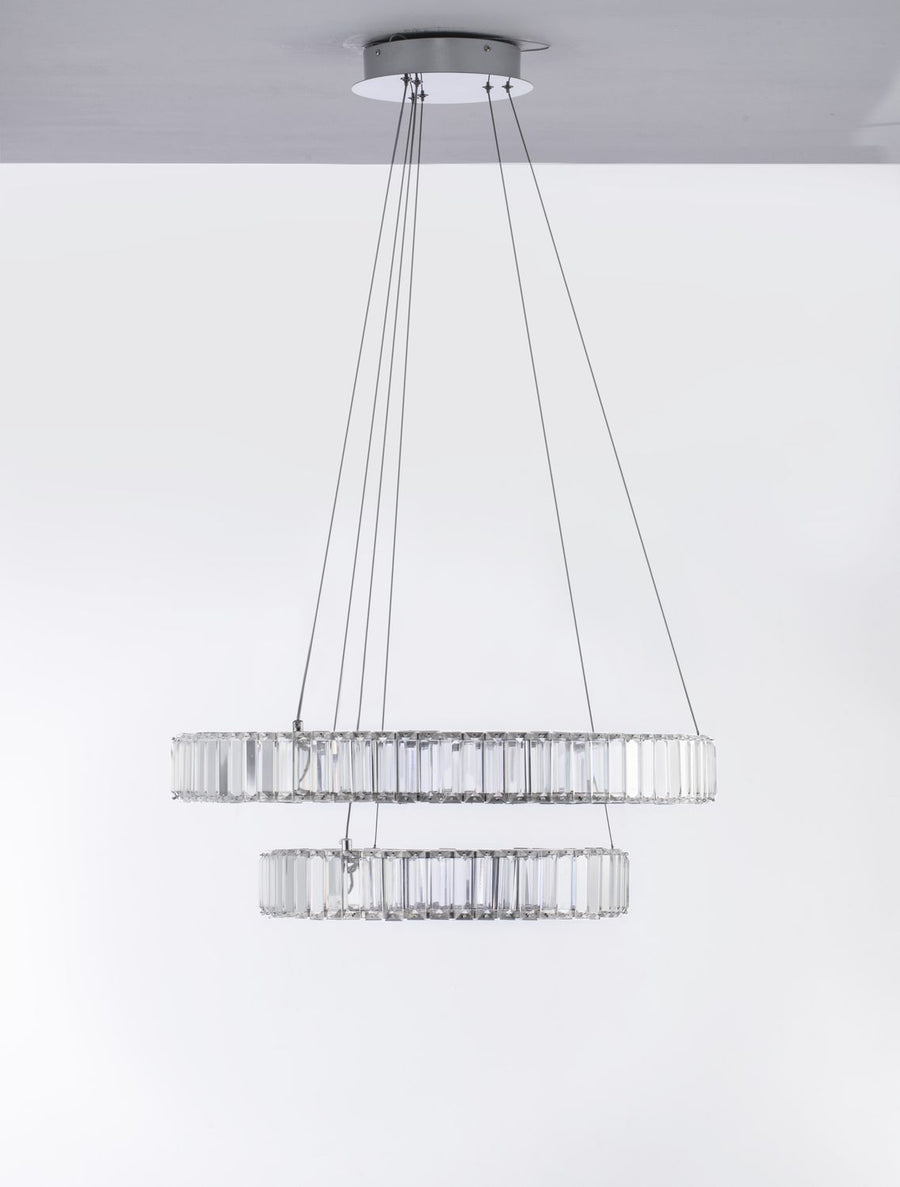 Suspension Aurelia chromée, cristal, H 200 cm